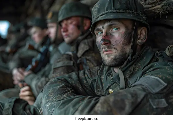 Close Up Of Soldiers In Camouflage Uniform During Military Training