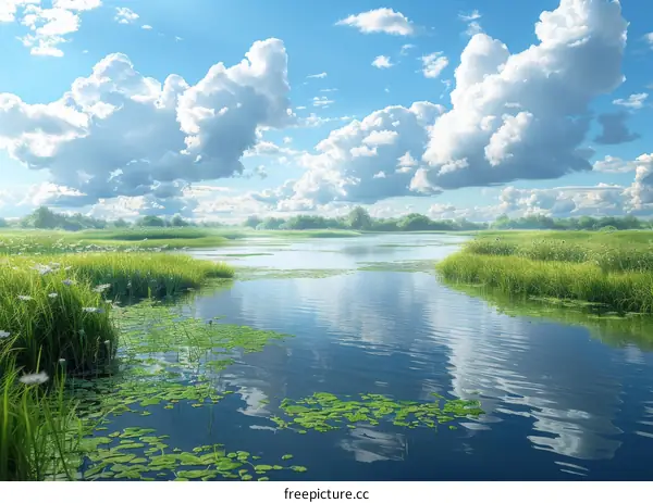 Serene River Landscape Under a Cloudy Sky