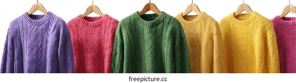 Colorful Cable Knitted Sweaters on Hangers