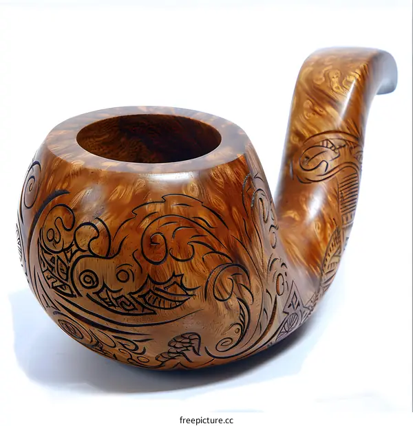Intricately Carved Wooden Pipe
