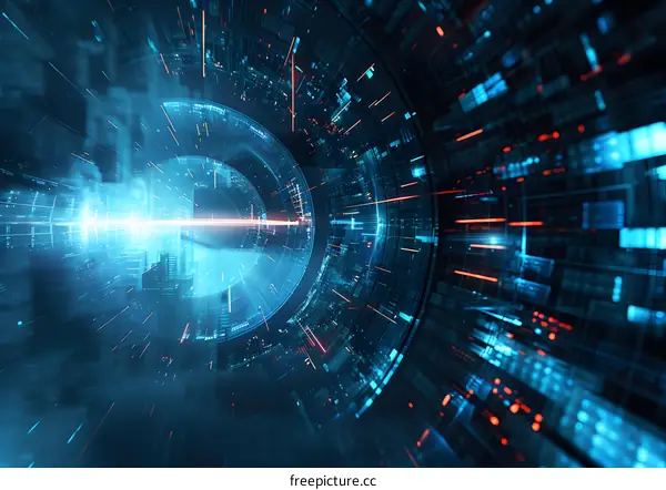 Blue and orange technology tunnel