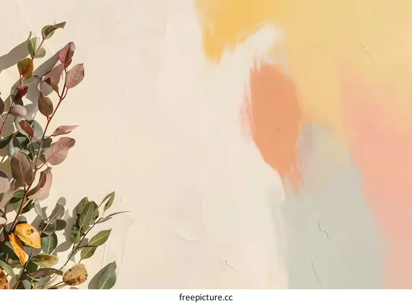 Pastel Colored Paint Abstract Background With Greenery