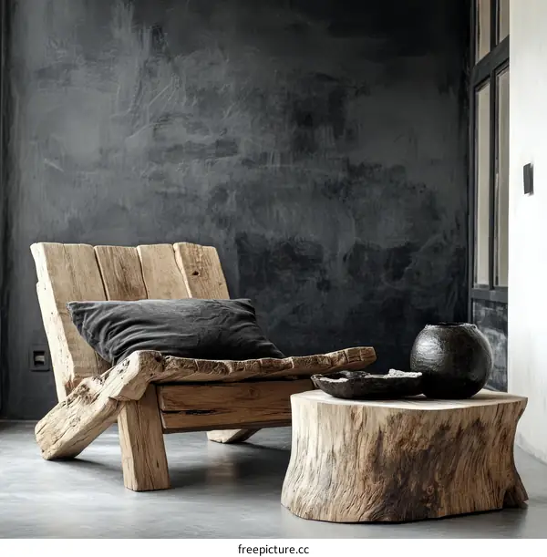 Rustic Wooden Chair and Coffee Table in Modern Interior
