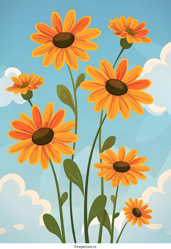 Colorful Flowers in Summer Sky Illustration