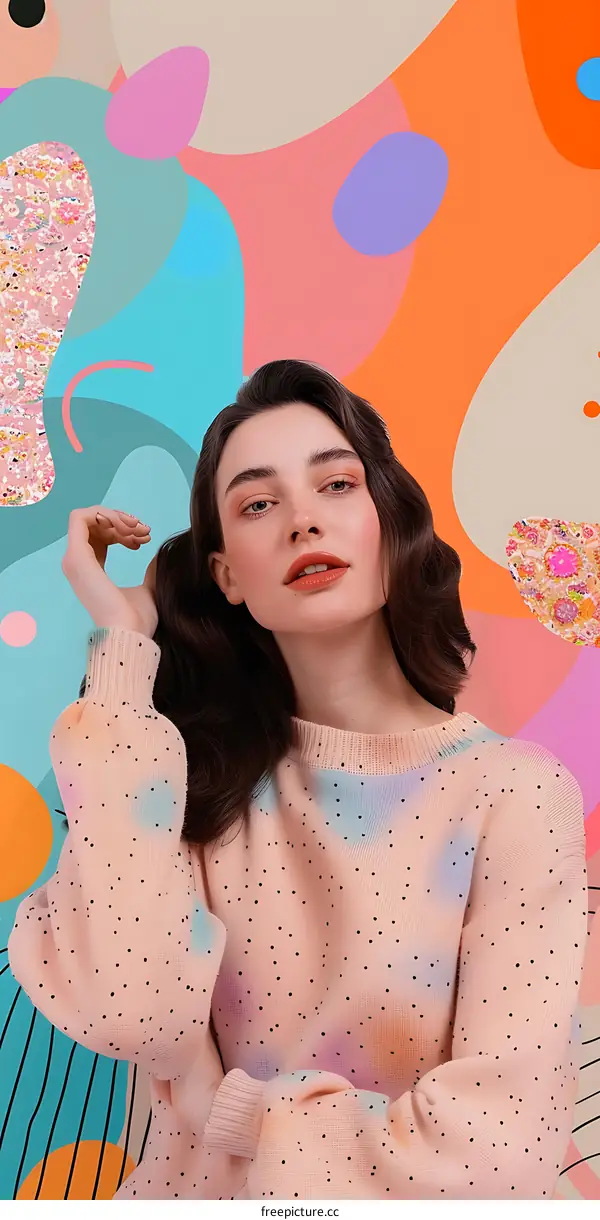 Woman in Pink Sweater with Abstract Background