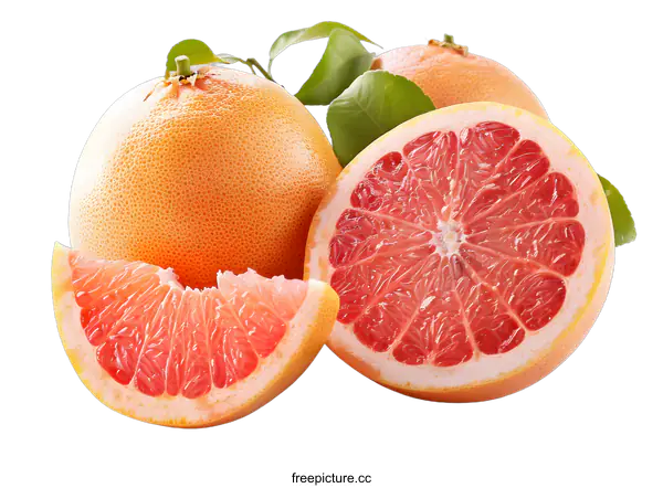 [Transparent Background PNG]Fresh Ripe Grapefruit With Leaves
