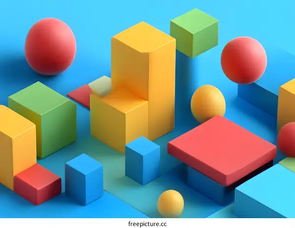 Abstract 3D Geometric Shapes Rendered on Blue Background