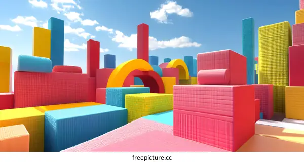 Colorful Abstract Cityscape with Geometric Shapes