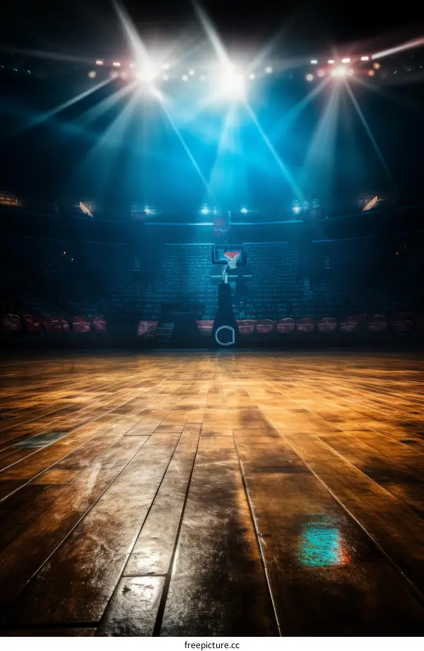 Basketball court with bright lights