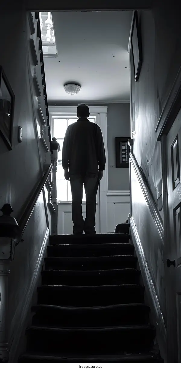Man looking up the stairs