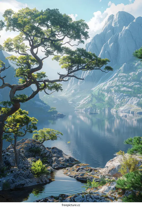 Mountains trees lake view landscape nature beauty