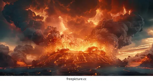 Volcanic Lava Cascades into the Ocean Creating a Fiery and Aqueous Phenomenon