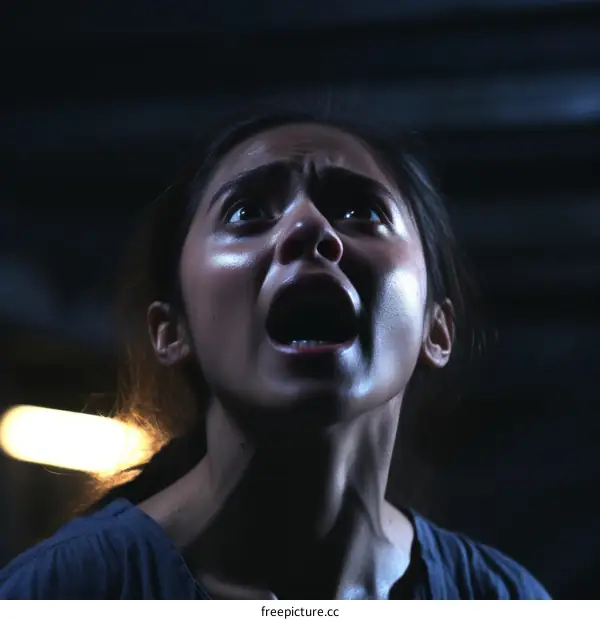 A woman screaming in fear