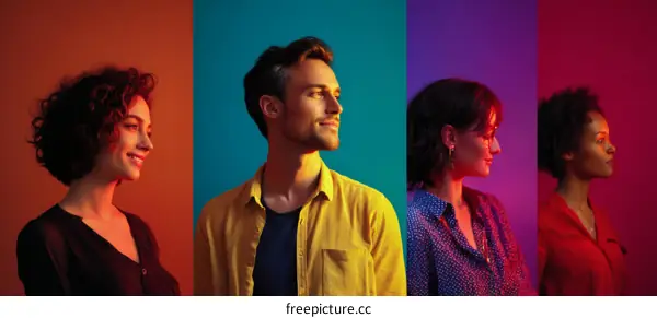 Four Diverse People in Vivid Colors