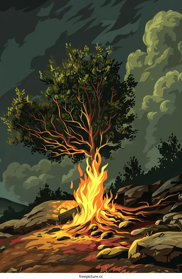 Burning Tree in the Night
