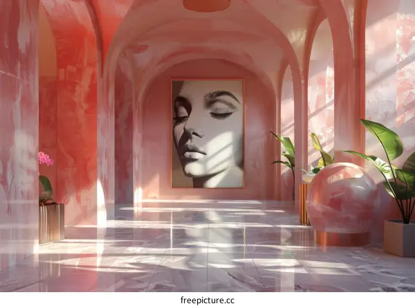 Pink Marble Hall with Portrait of a Woman