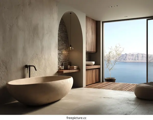Modern Minimalist Spa Bathroom with Panoramic View