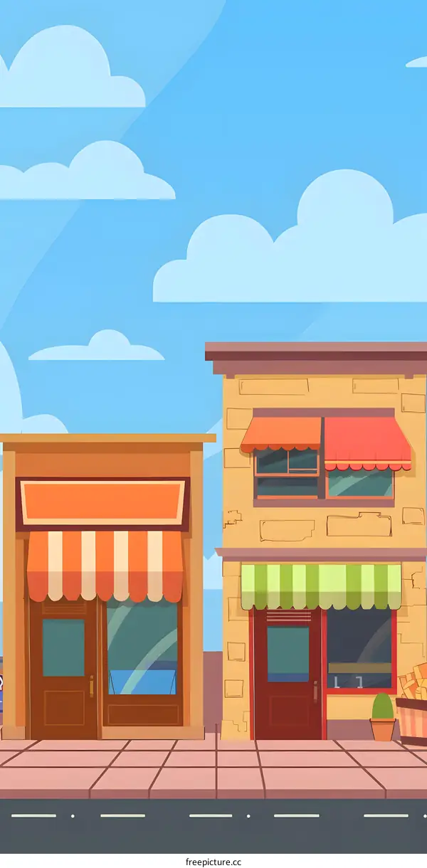 Cartoon Illustration of a Street with Two Stores