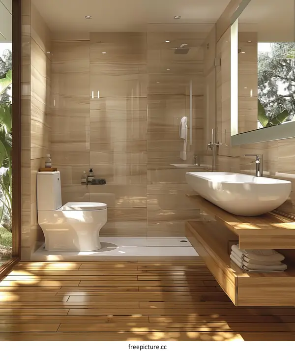Modern Minimalist Beige Bathroom Design