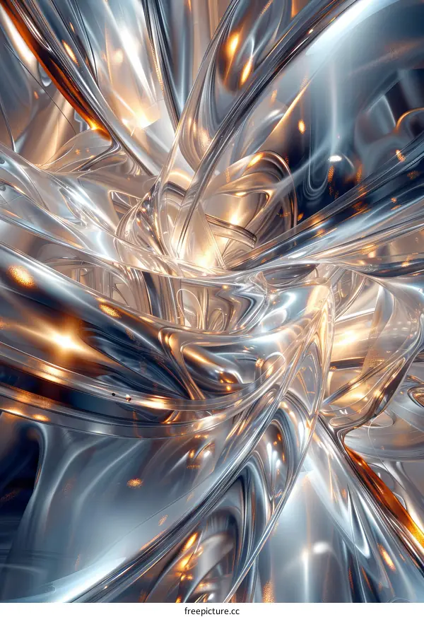 Abstract 3D Rendering of Twisted Silver and Gold