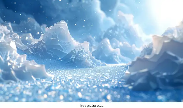 Blue and White Snowy Mountain Peaks with Icy Landscape