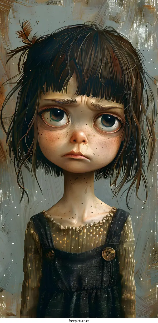 Portrait of a Young Girl with a Sad Expression
