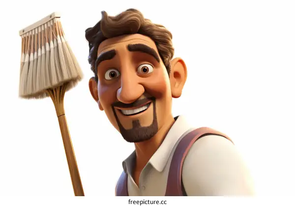 Hispanic man with a broom