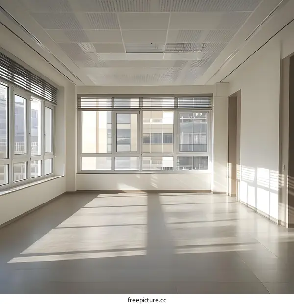 Empty Office Room with Large Windows and Natural Light