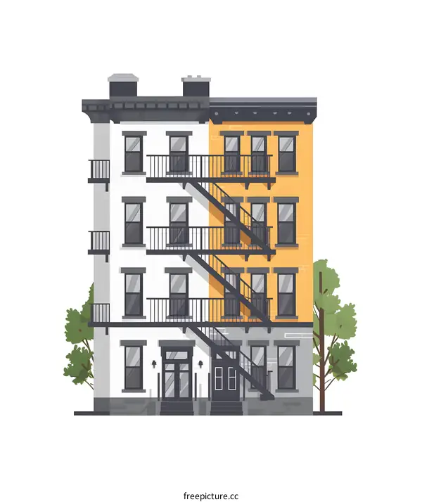 Illustration of a Multi-Story Building with Fire Escape