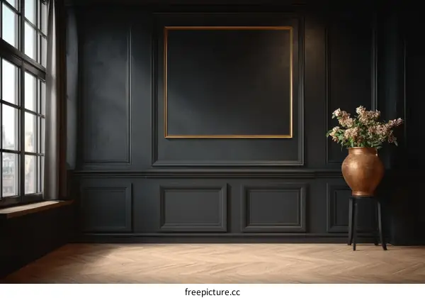 Elegant Dark Interior with Empty Picture Frame