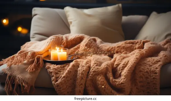 A Cozy Home with Candles and a Blanket