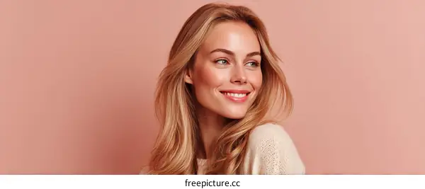 Portrait of a Young Blond Woman with Long Hair Smiling