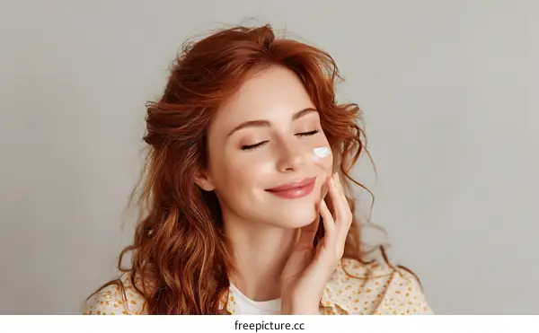 Woman Applying Sunscreen on Face Close-up Portrait