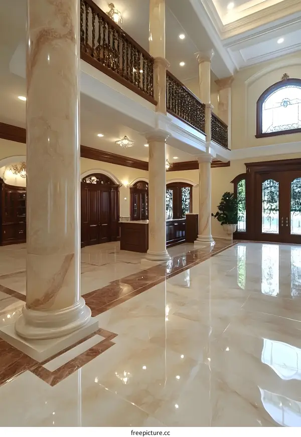Luxury Home Interior Design With Marble Columns And  Tiled Floor
