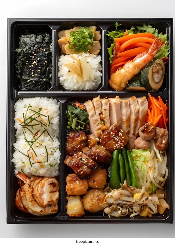 A delicious and healthy Japanese bento box with a variety of dishes