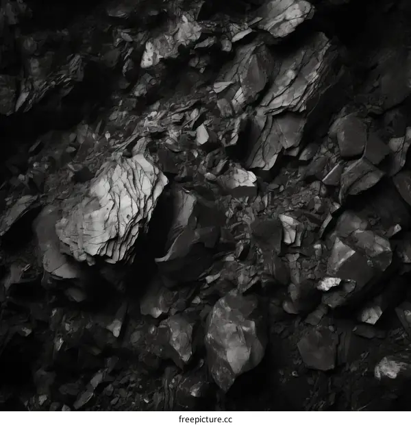 Black and white image of rough rock surface