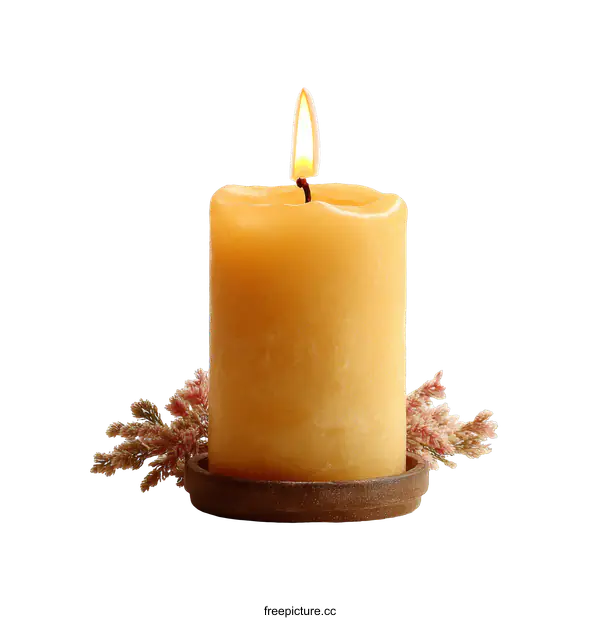 [Transparent Background PNG]Burning Candle with Decorative Flowers