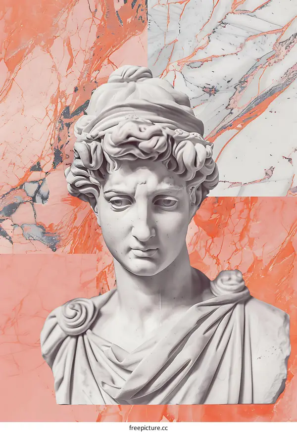 Marble Sculpture with Pink and White Background