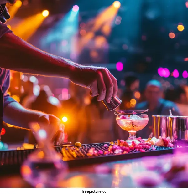 Bartender pouring a cocktail in a nightclub