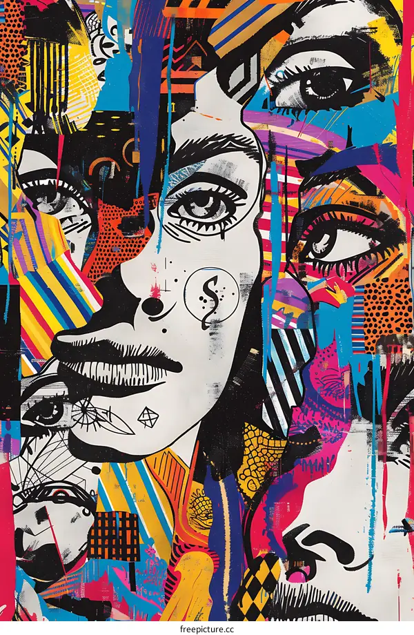 Abstract Colorful Collage Art with Female Faces