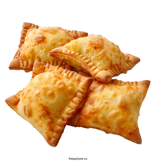 [Transparent Background PNG]Five Golden Fried Empanadas on White Background