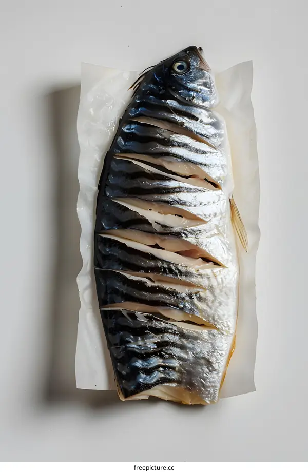 Freshly Scored Fish on White Background