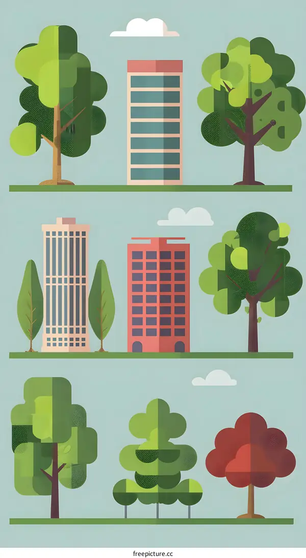 Green Trees and Buildings Illustration
