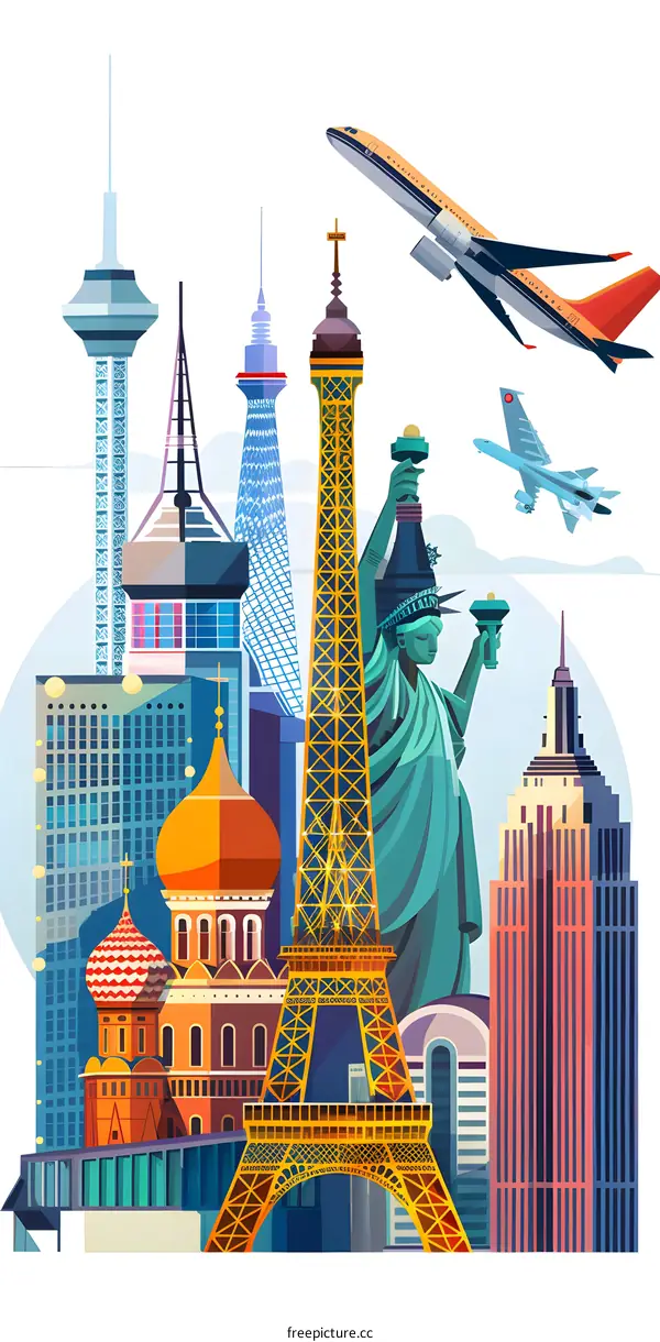 Famous Landmarks Around The World Illustration