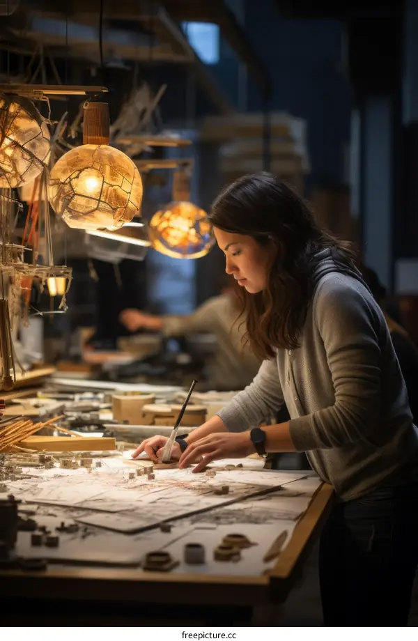 Asian woman working on a project in a creative studio