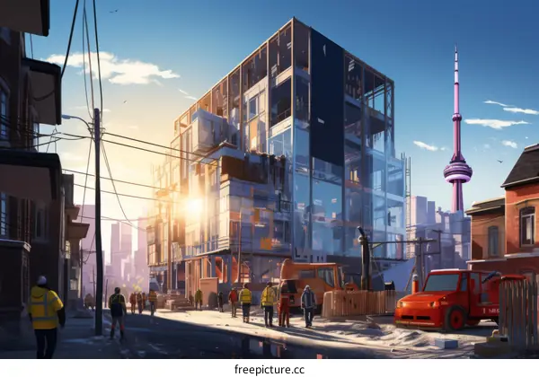 The construction site is near the CN Tower