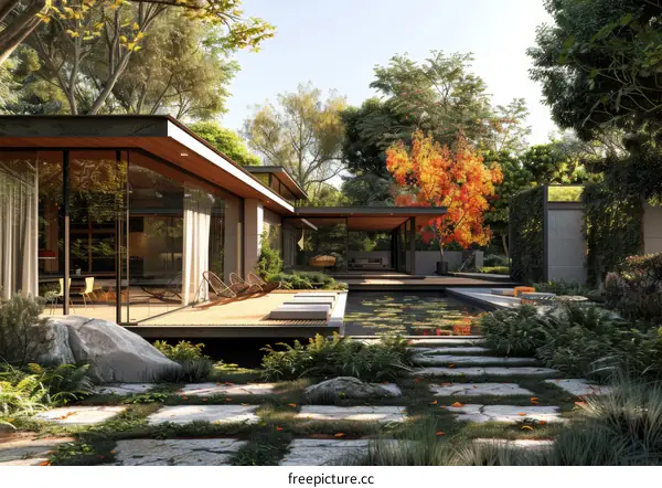 Contemporary Courtyard House with Natural Elements