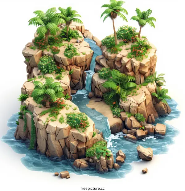 Fantasy Island Landscape Isometric Illustration