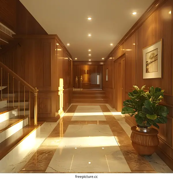 Wooden Hallway Interior Design With Staircase