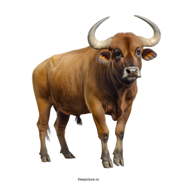 [Transparent Background PNG]Brown Banteng Bull Standing Isolated on White Background